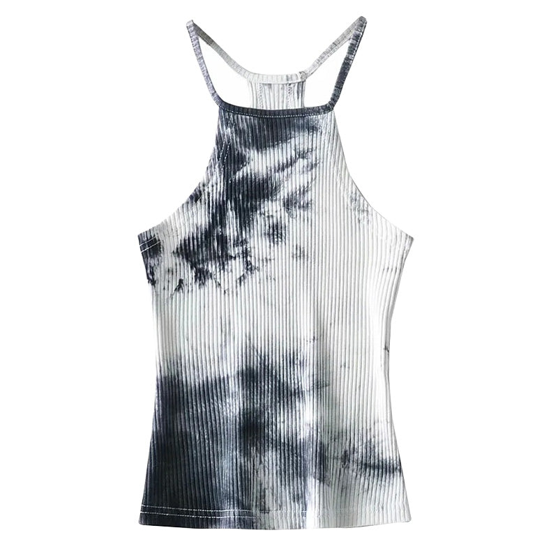 Niche Slim Waist Tie-Dye off-Shoulder Halter