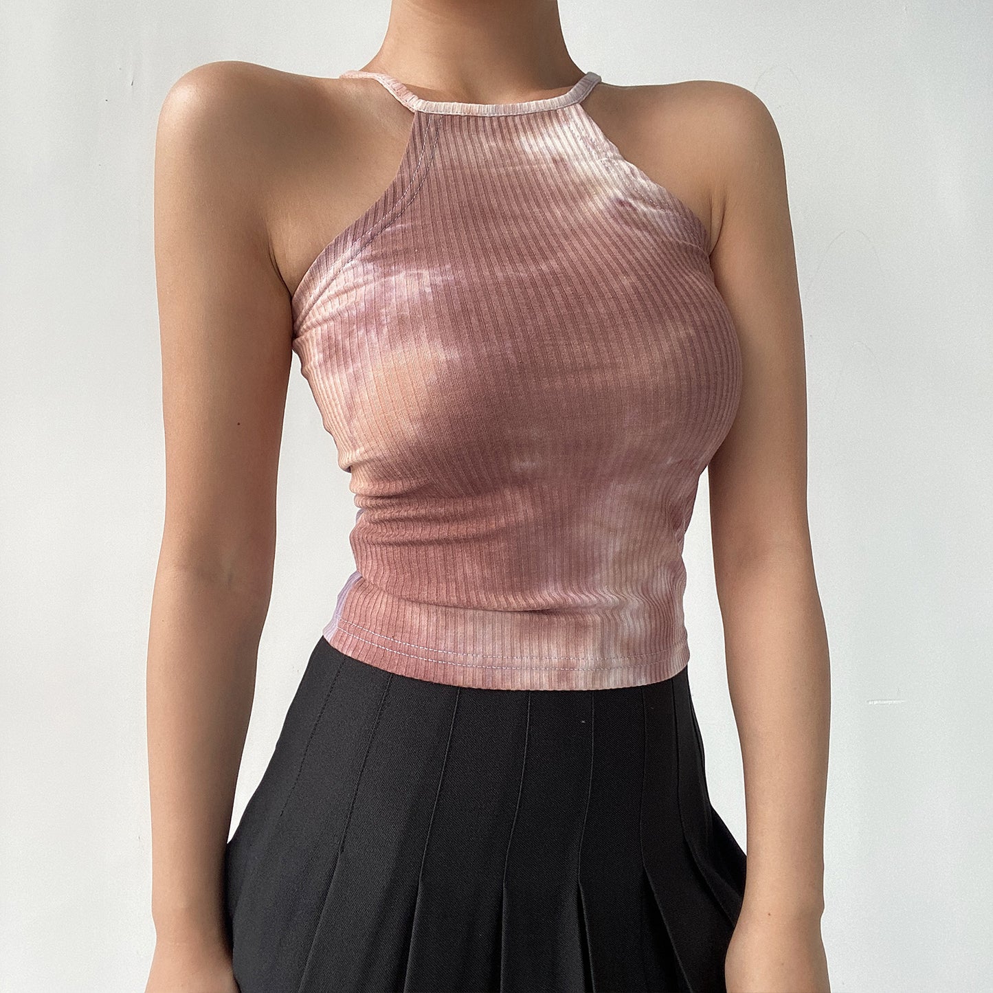Niche Slim Waist Tie-Dye off-Shoulder Halter