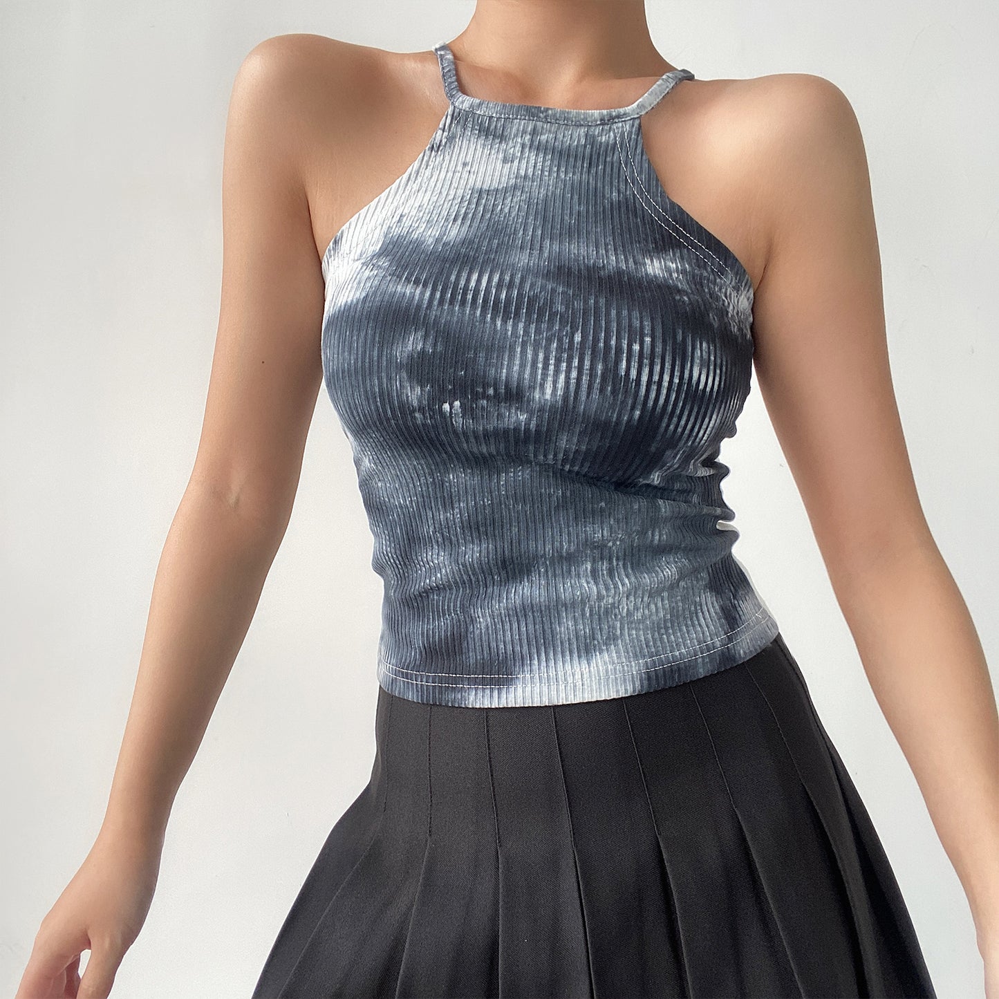 Niche Slim Waist Tie-Dye off-Shoulder Halter