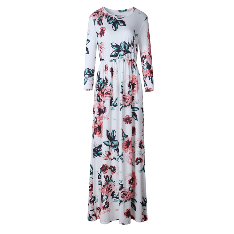 Pink Floral Print Boho Beach Dress Ladies Evening Party