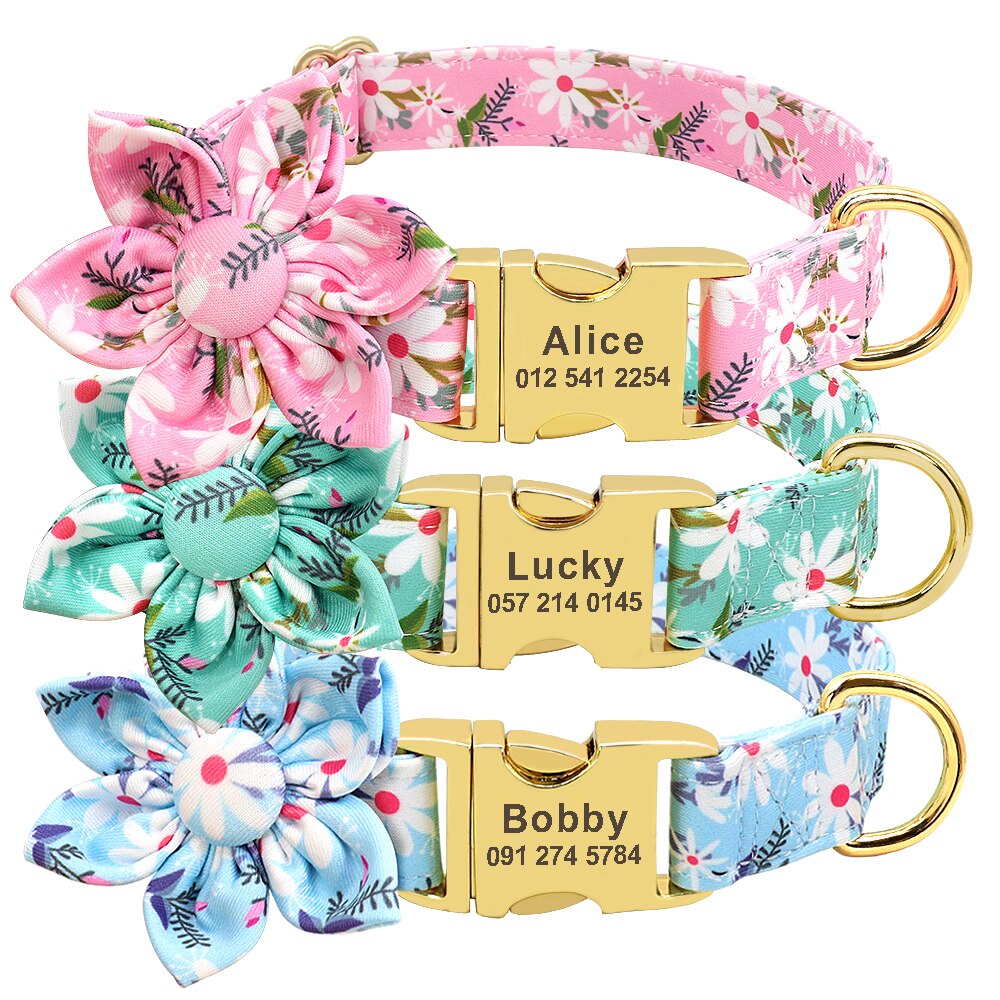 Flower Print Dog Collar And Leash Set Personalized