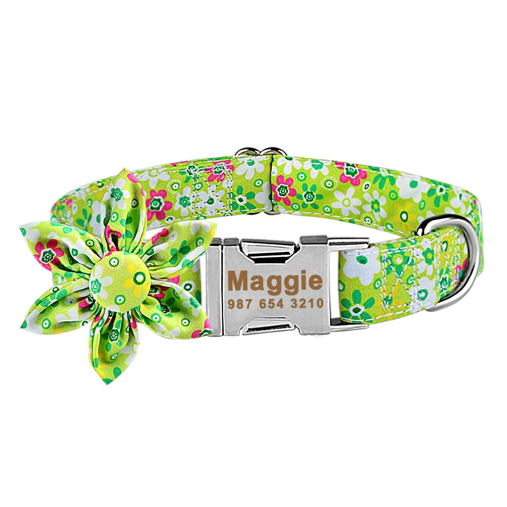 Collar Nylon With Flower and Metal Buckle