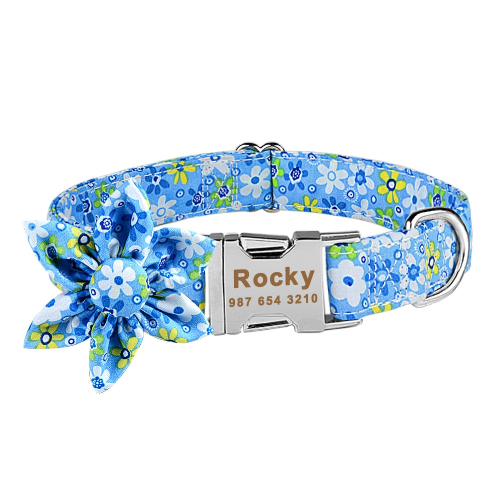 Collar Nylon With Flower and Metal Buckle