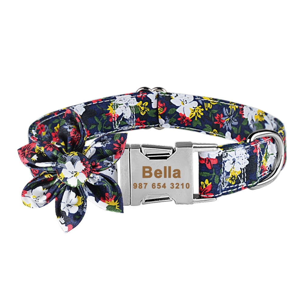 Collar Nylon With Flower and Metal Buckle