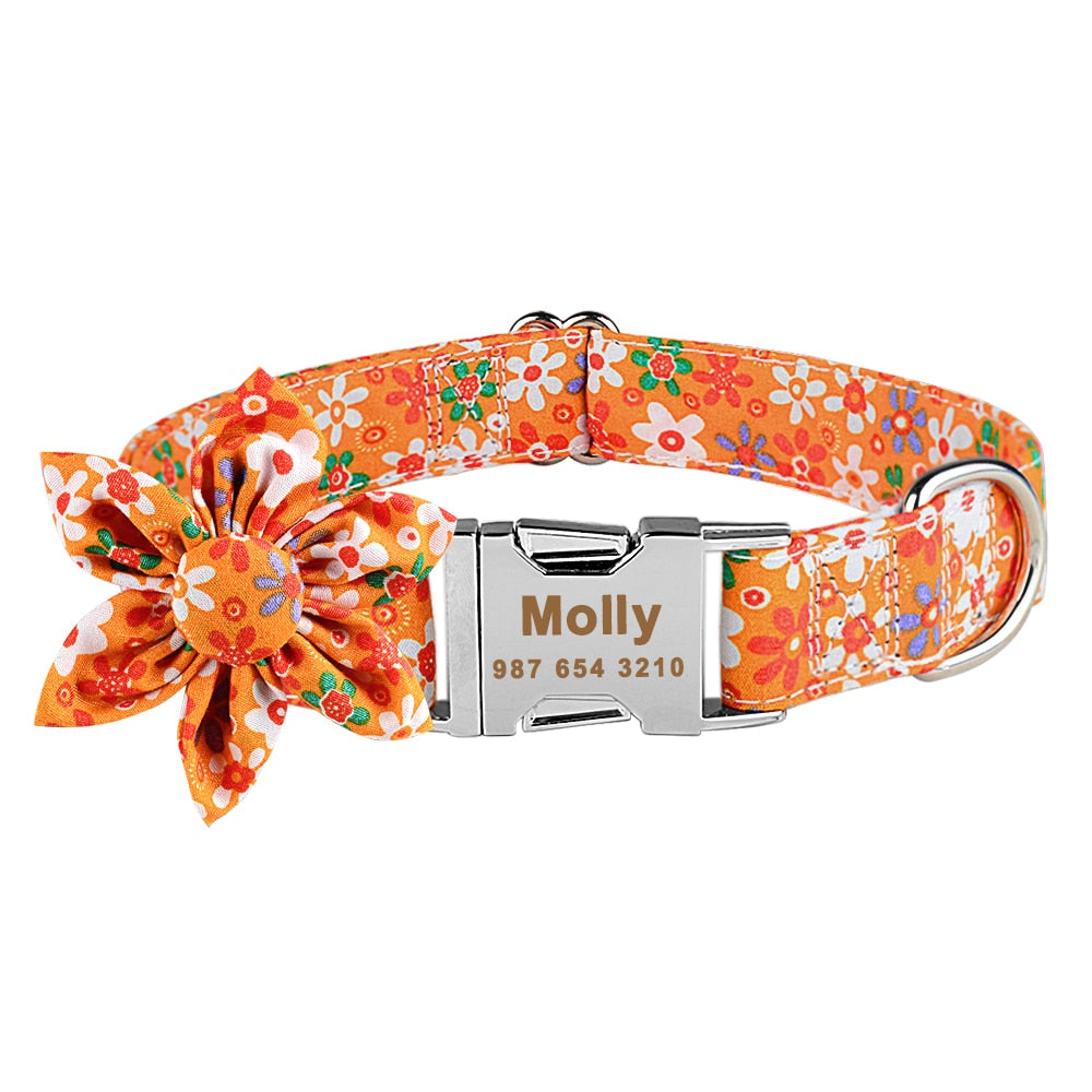 Collar Nylon With Flower and Metal Buckle