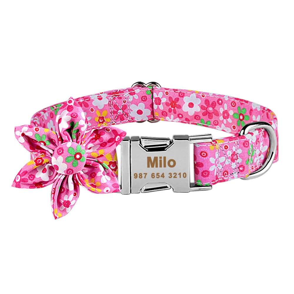 Collar Nylon With Flower and Metal Buckle