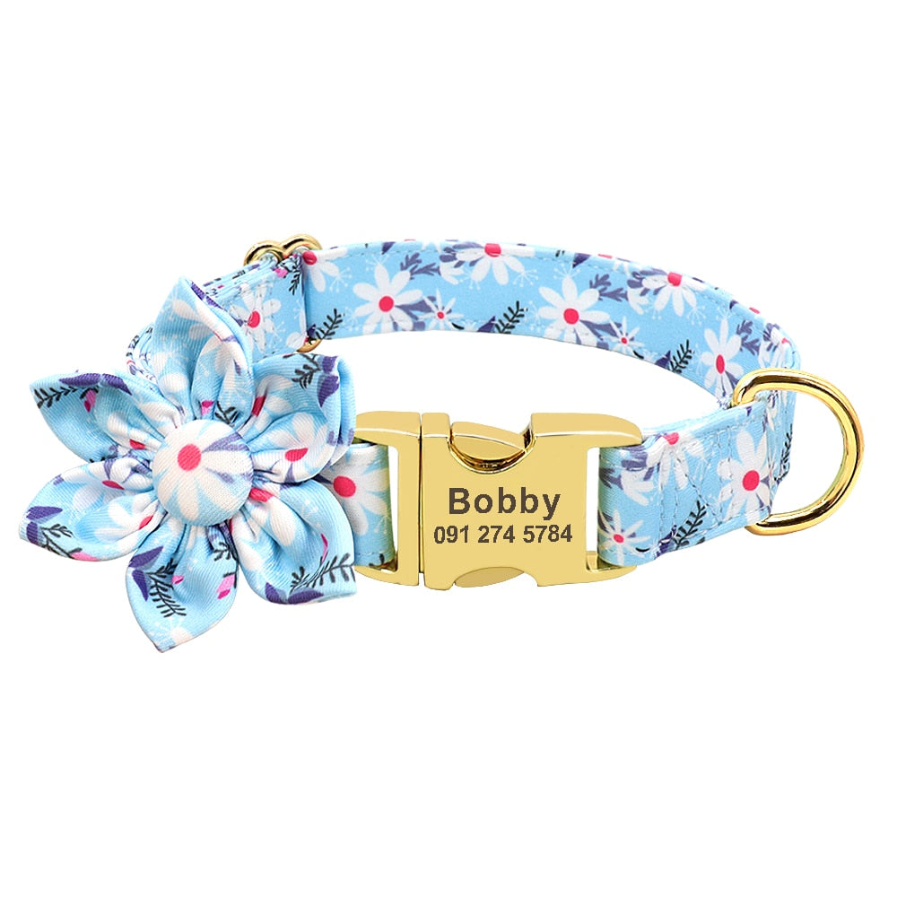 Flower Print Dog Collar And Leash Set Personalized