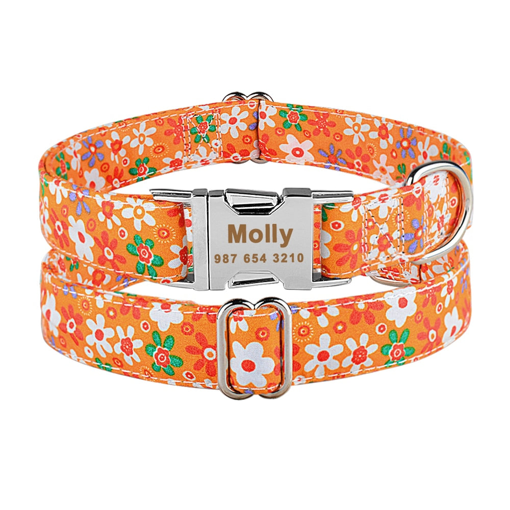 Collar Nylon With Flower and Metal Buckle