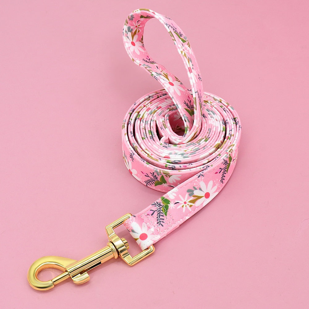 Flower Print Dog Collar And Leash Set Personalized