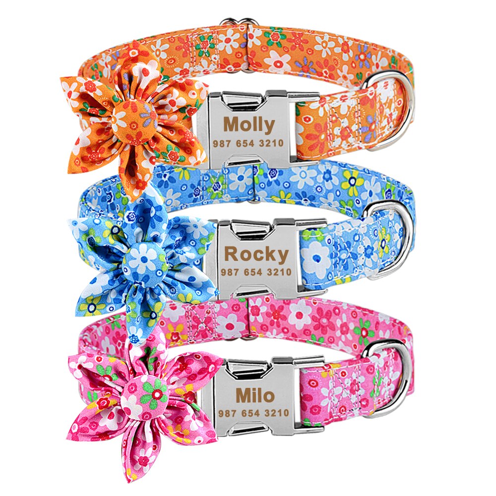 Collar Nylon With Flower and Metal Buckle