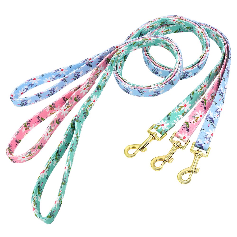Flower Print Dog Collar And Leash Set Personalized