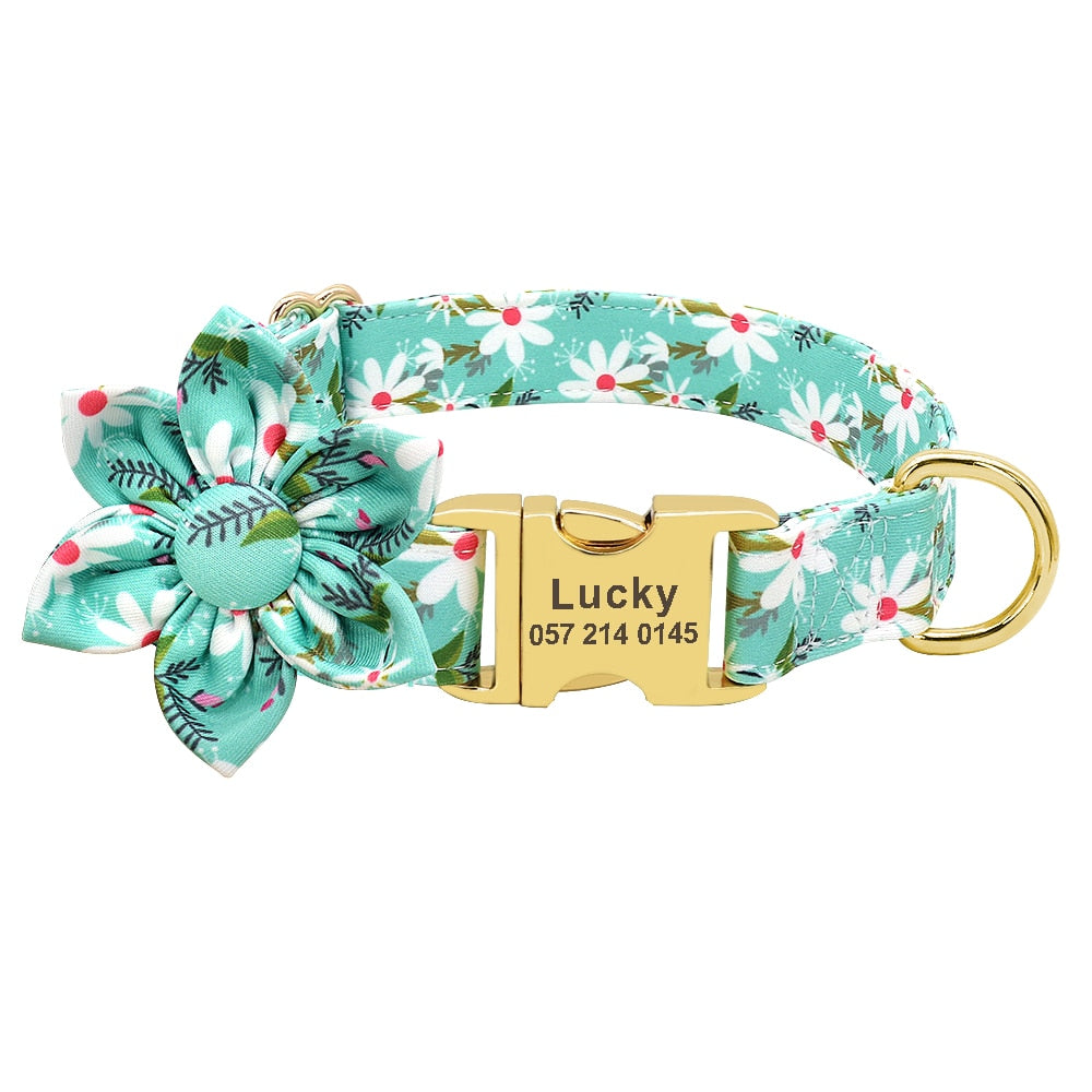 Flower Print Dog Collar And Leash Set Personalized