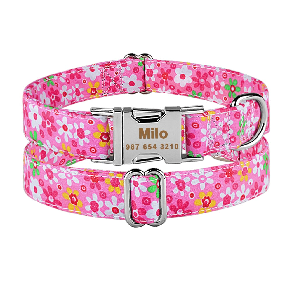 Collar Nylon With Flower and Metal Buckle