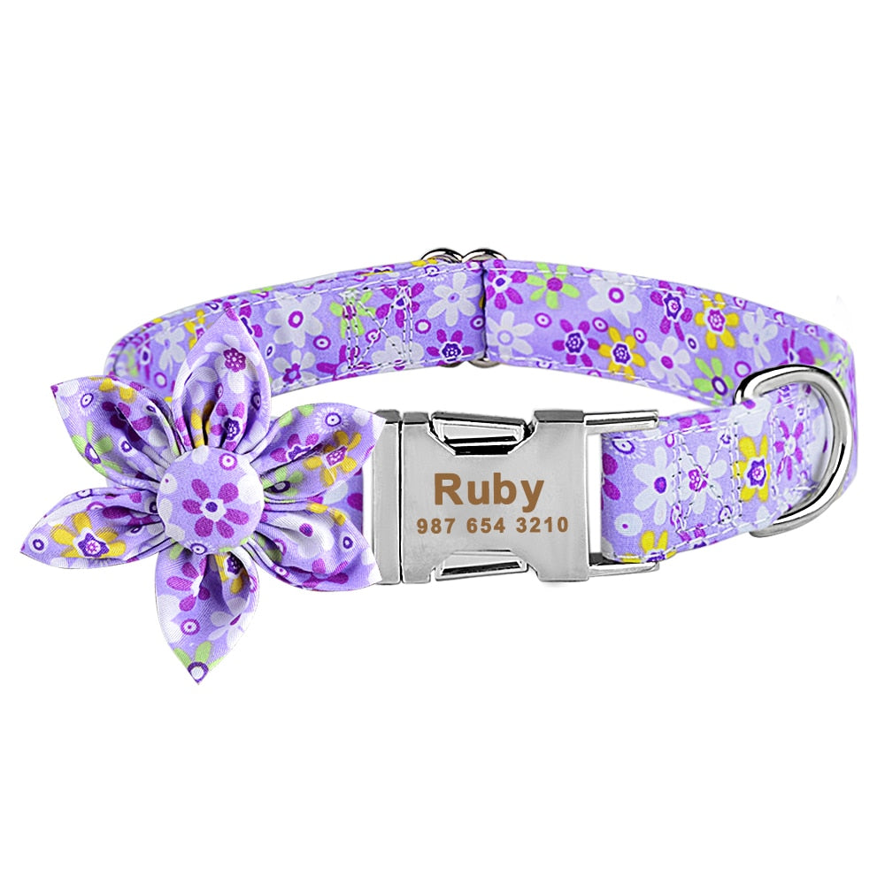 Collar Nylon With Flower and Metal Buckle