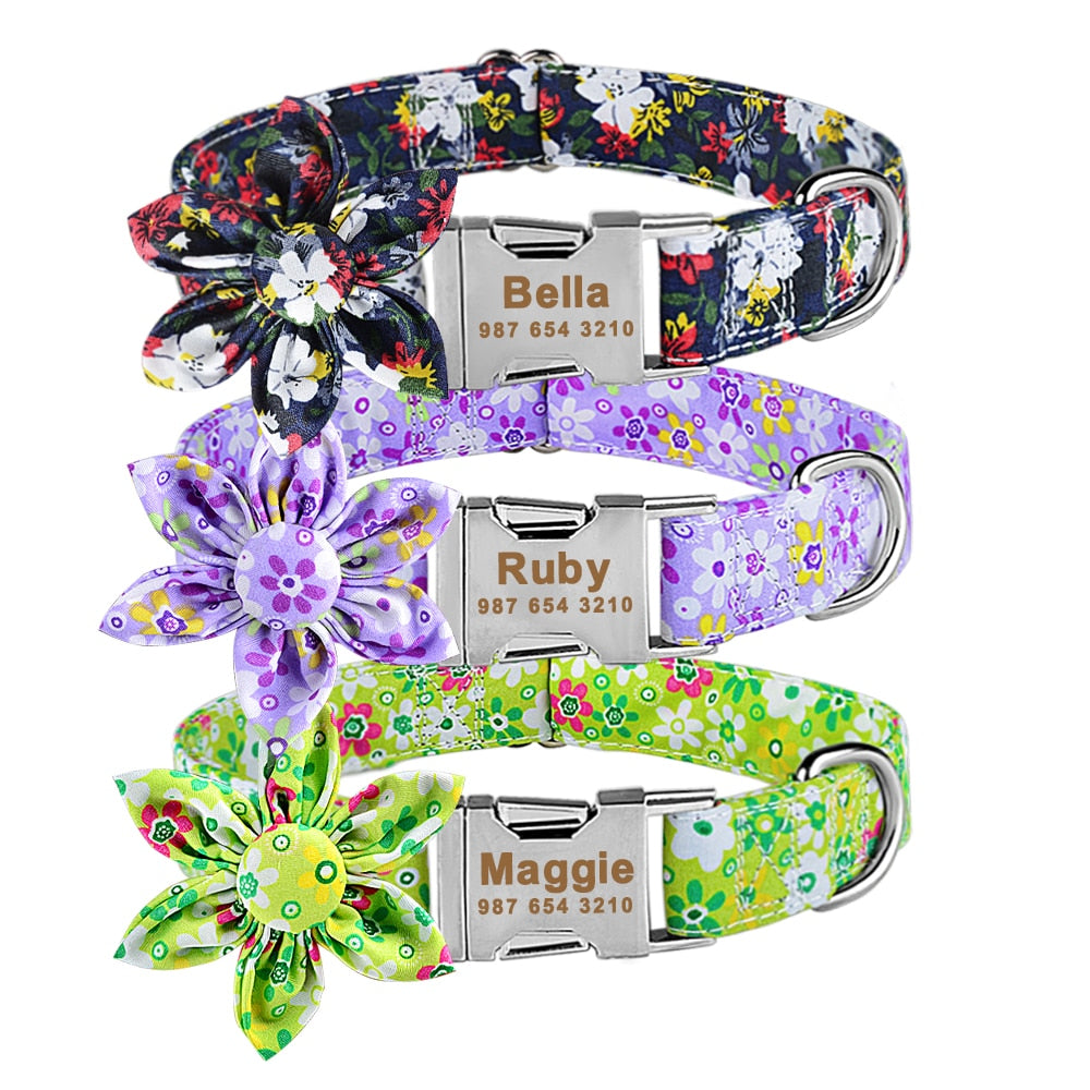 Collar Nylon With Flower and Metal Buckle