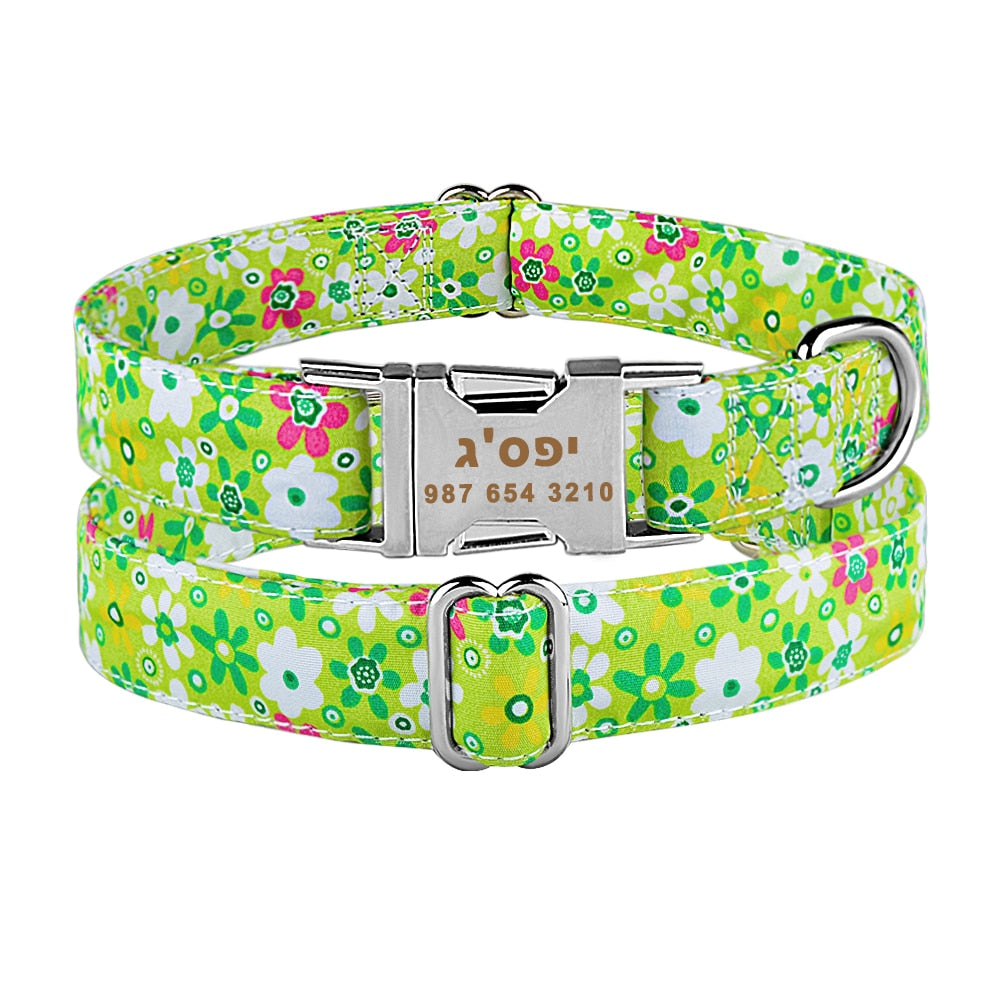 Collar Nylon With Flower and Metal Buckle