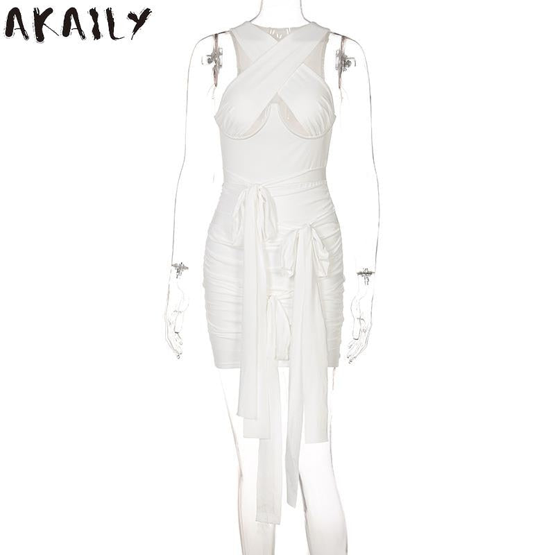 Akaily Autumn Sexy White Dresses For Women