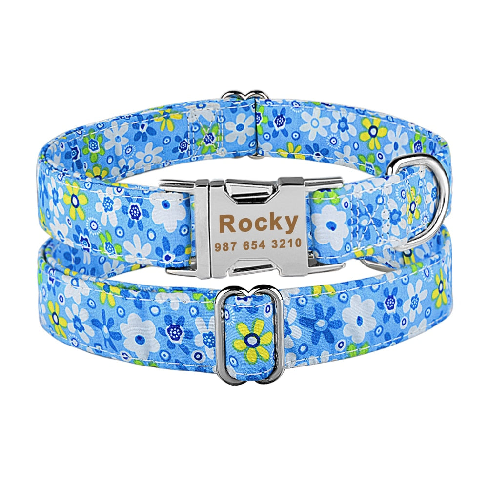 Collar Nylon With Flower and Metal Buckle