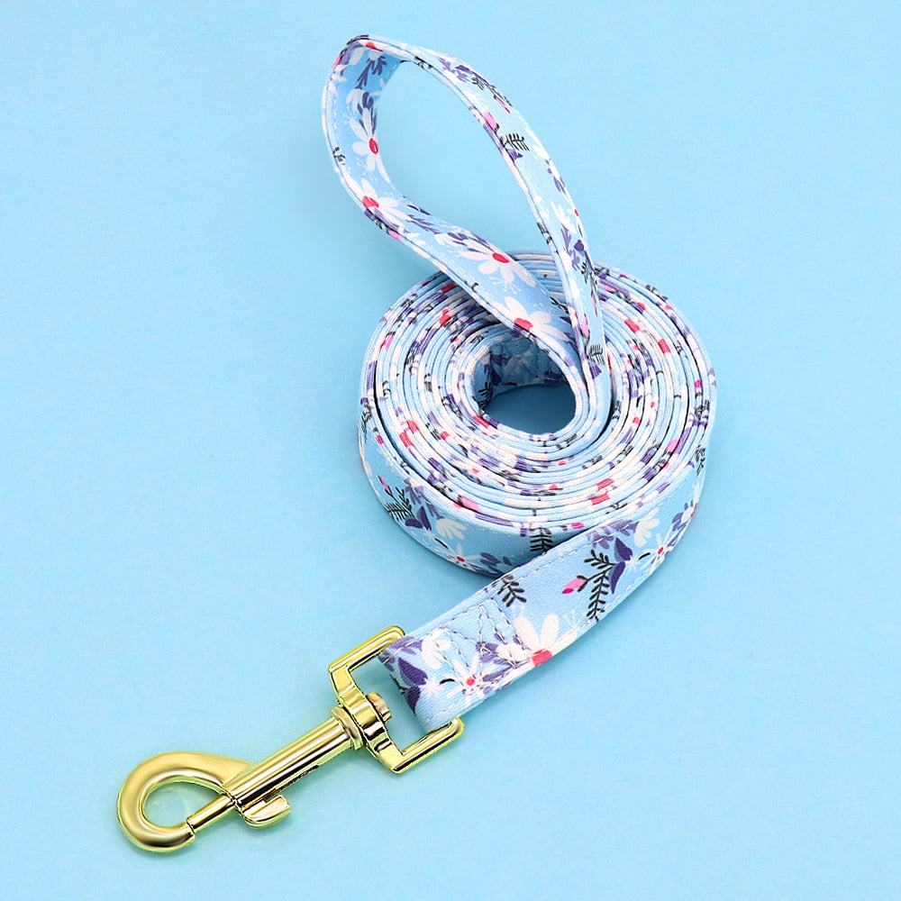 Flower Print Dog Collar And Leash Set Personalized