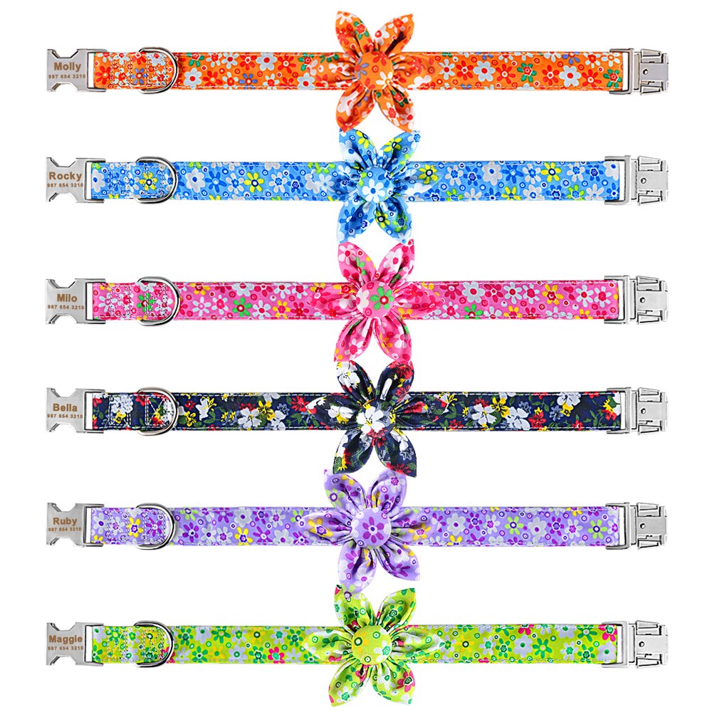 Collar Nylon With Flower and Metal Buckle