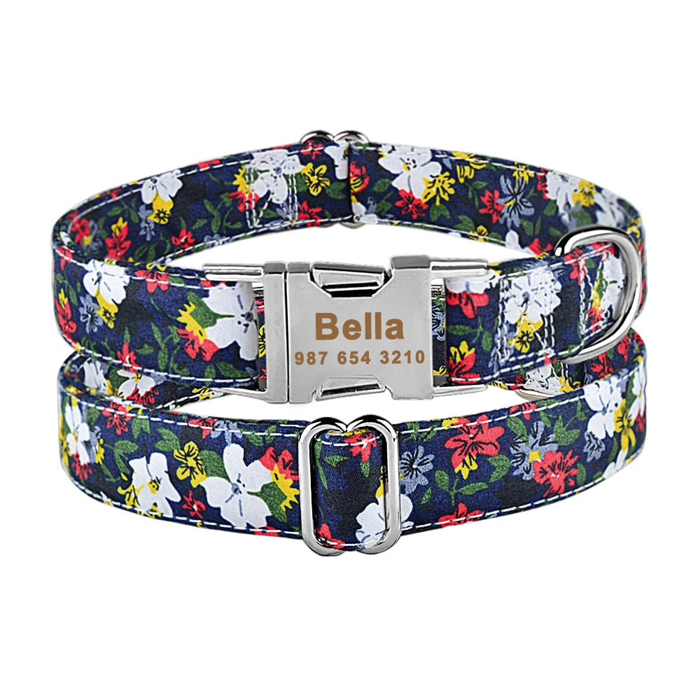 Collar Nylon With Flower and Metal Buckle