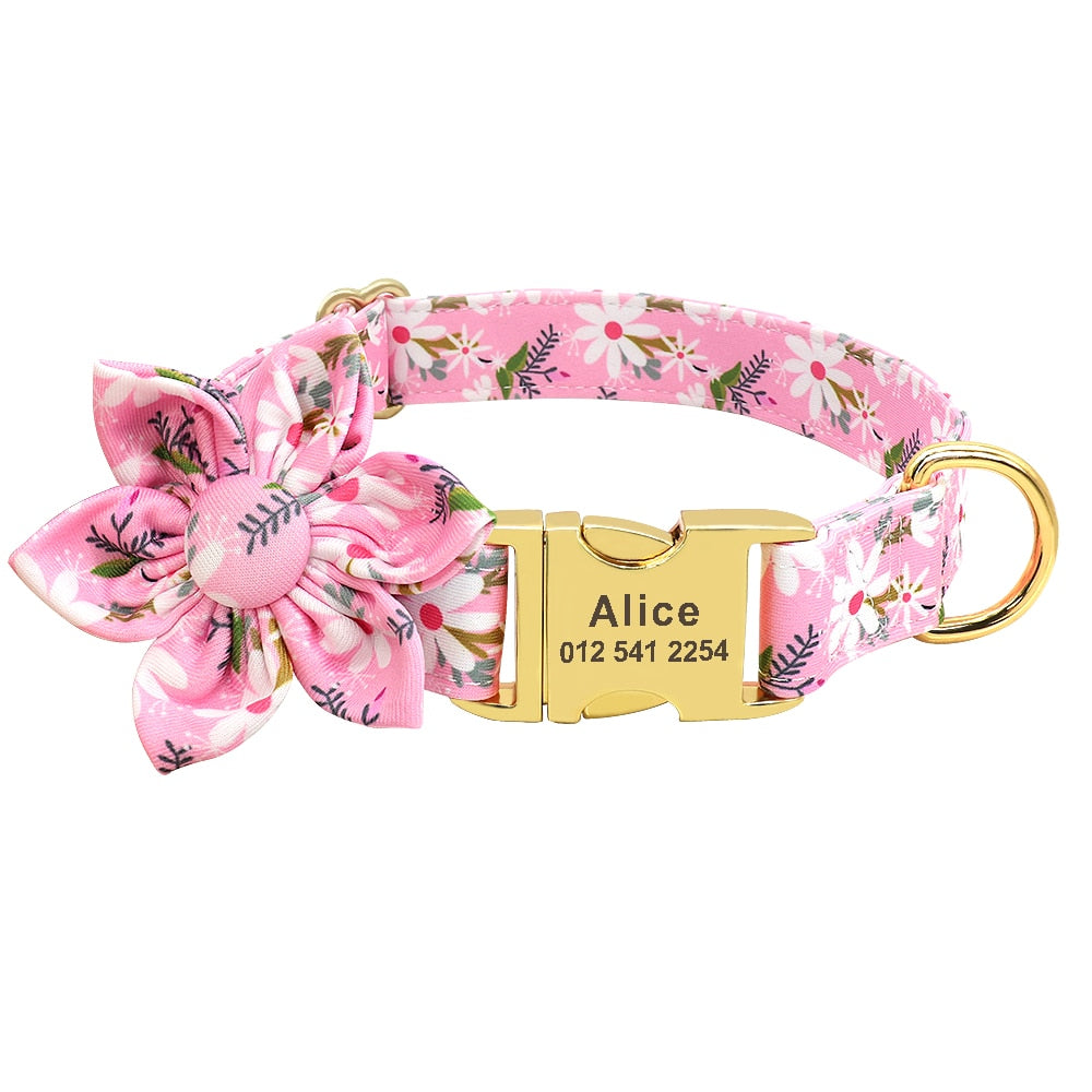 Flower Print Dog Collar And Leash Set Personalized