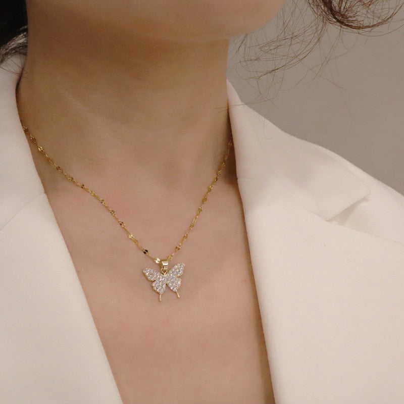 Shiny Butterfly Necklace Exquisite Golden