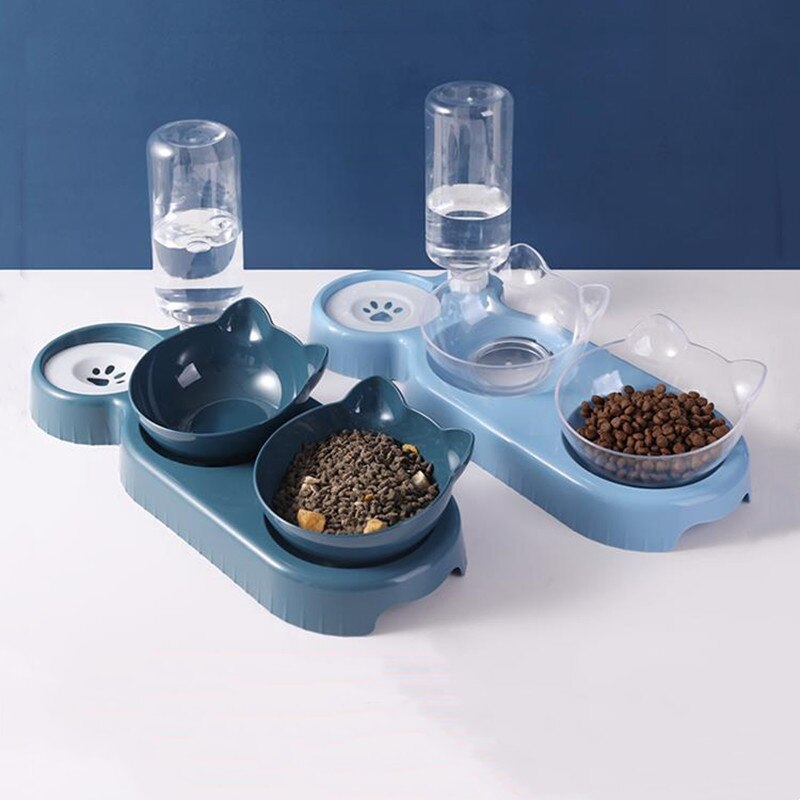 Double bowl food bowl automatic feeding dispenser