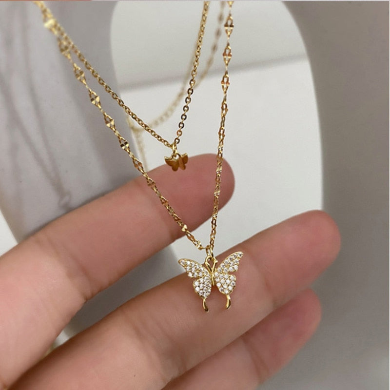 Shiny Butterfly Necklace Exquisite Golden