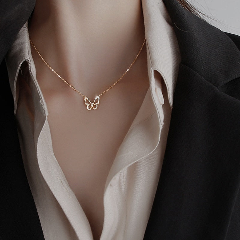 Shiny Butterfly Necklace Exquisite Golden