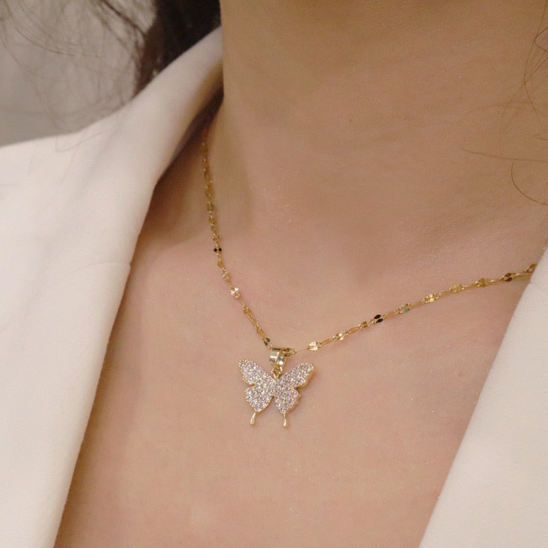 Shiny Butterfly Necklace Exquisite Golden