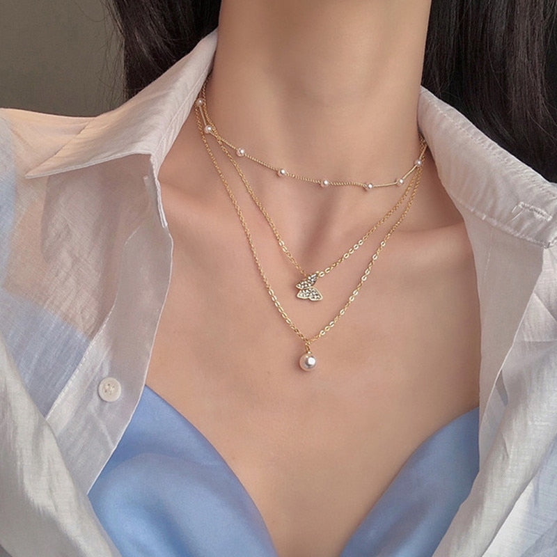 Shiny Butterfly Necklace Exquisite Golden