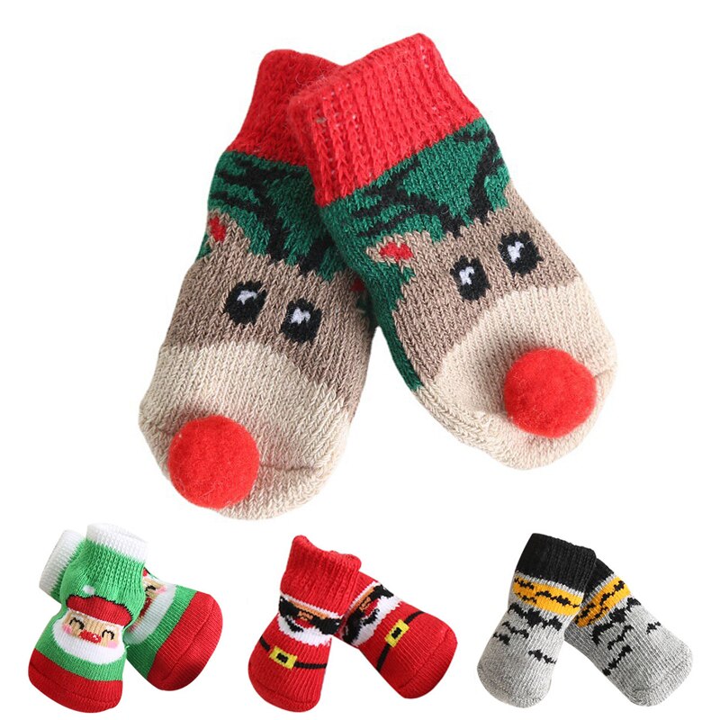 4pcs/Set Christmas Dog Socks