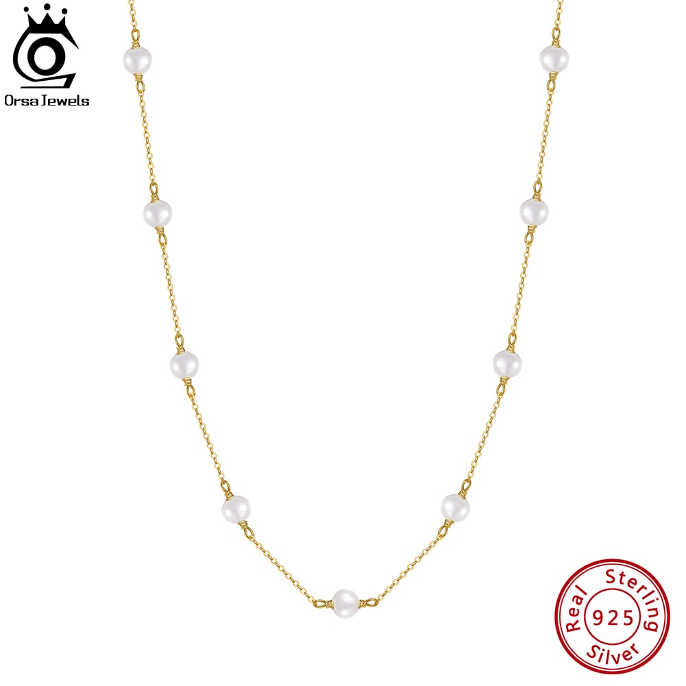 ORSA JEWELS 14K Gold 925 Sterling Silver Pearl Necklace