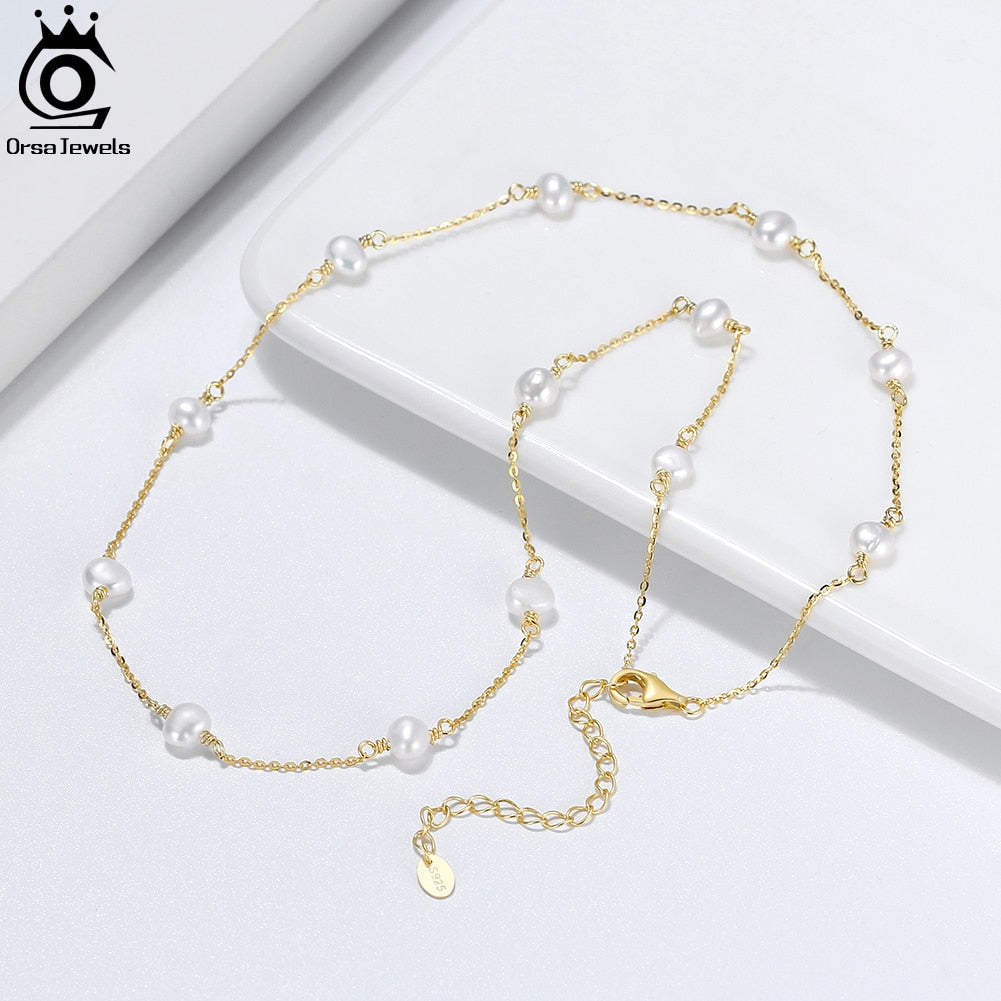 ORSA JEWELS 14K Gold 925 Sterling Silver Pearl Necklace