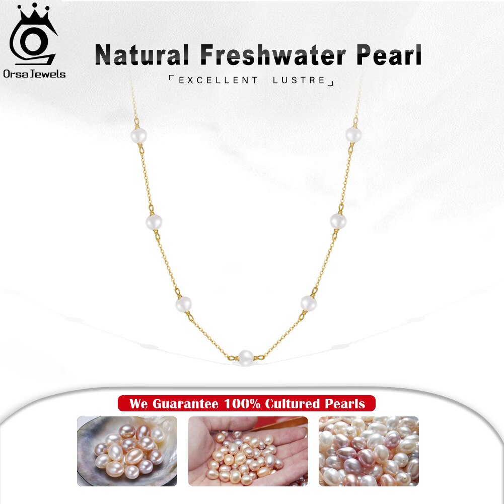 ORSA JEWELS 14K Gold 925 Sterling Silver Pearl Necklace