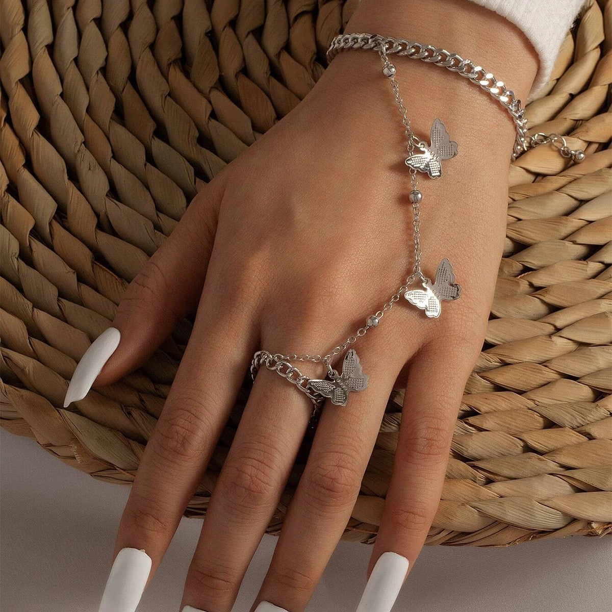 Punk Butterfly Ring With Bracelet Link