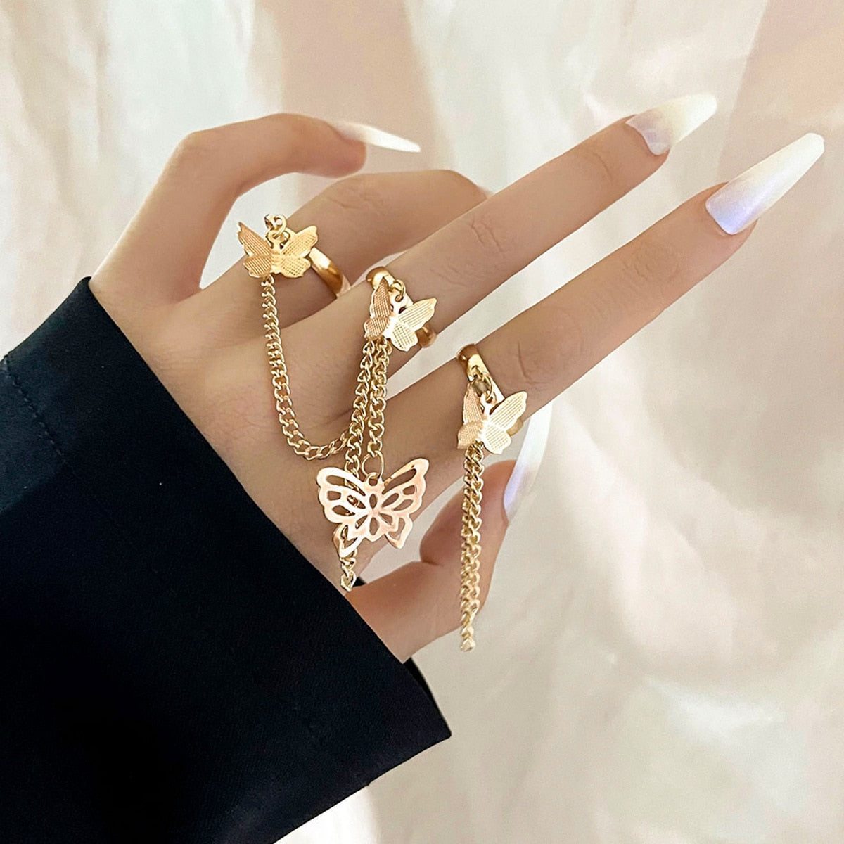 Punk Butterfly Ring With Bracelet Link