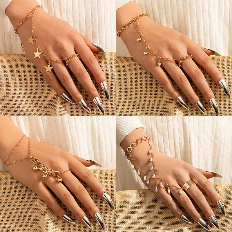 Punk Butterfly Ring With Bracelet Link