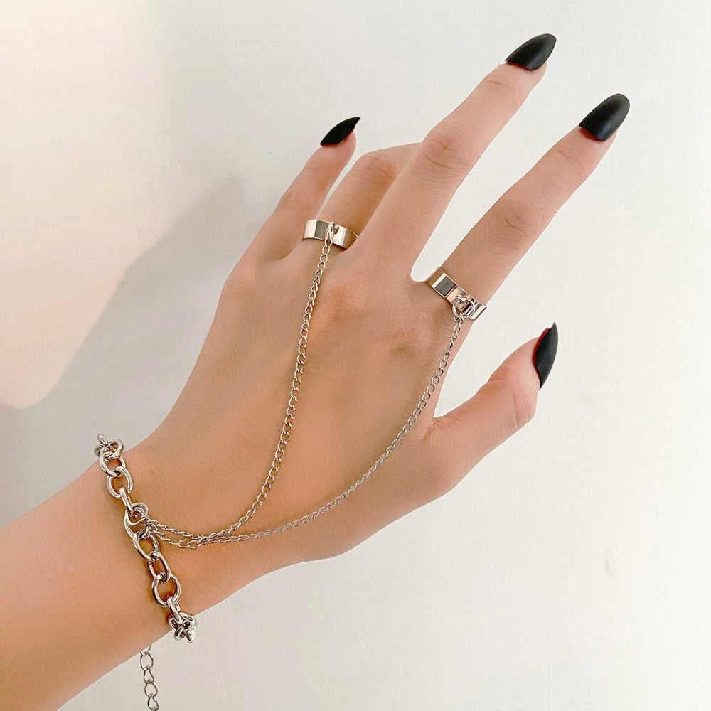 Punk Butterfly Ring With Bracelet Link