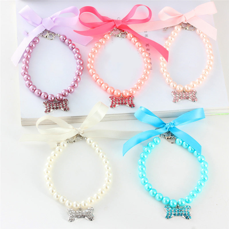 Pearls Necklace Collar with Bling Bone