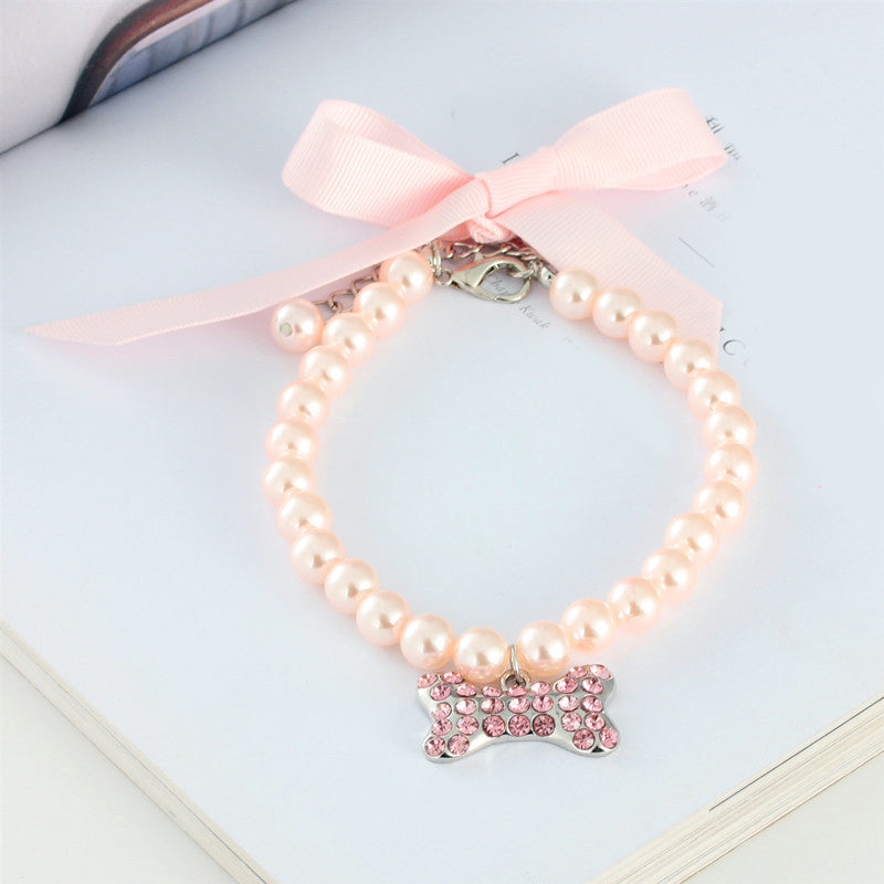Pearls Necklace Collar with Bling Bone
