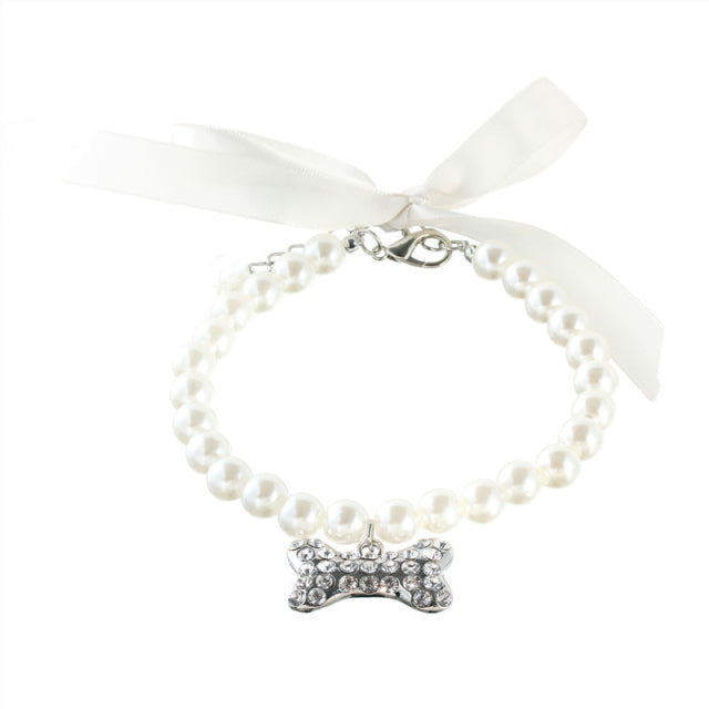 Pearls Necklace Collar with Bling Bone
