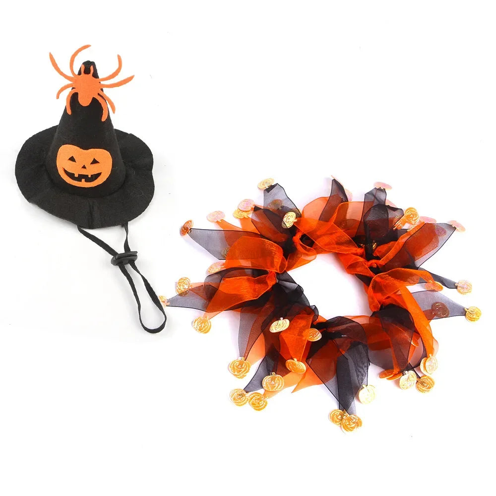 Pumpkin Mesh Necklace Dog Halloween