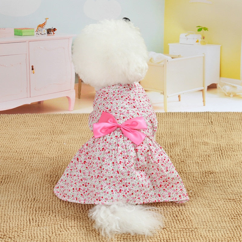 Summer Floral Bow Dog Dress Pet Wedding Dresses