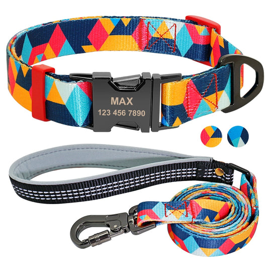 Nylon Dog Collar Leash Set Soft Personalized Dogs Collars