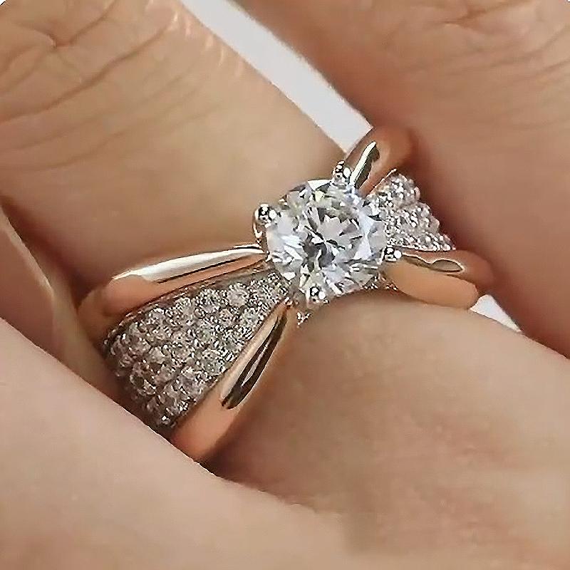 Rose  Crystal Engagement Ladies Ring