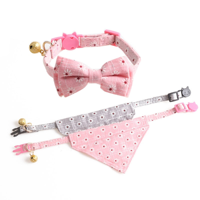 Cute Bowknot Pets Cat Collars Cotton Floral