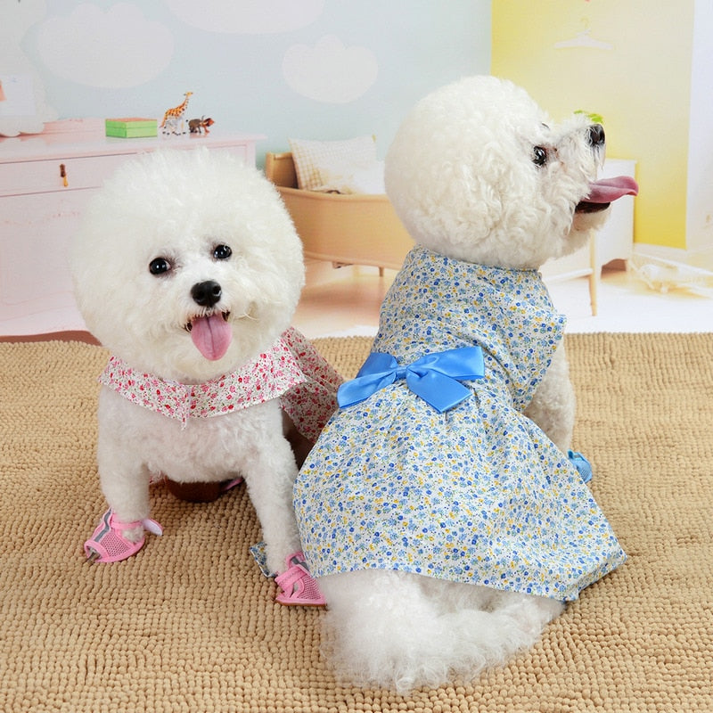 Summer Floral Bow Dog Dress Pet Wedding Dresses