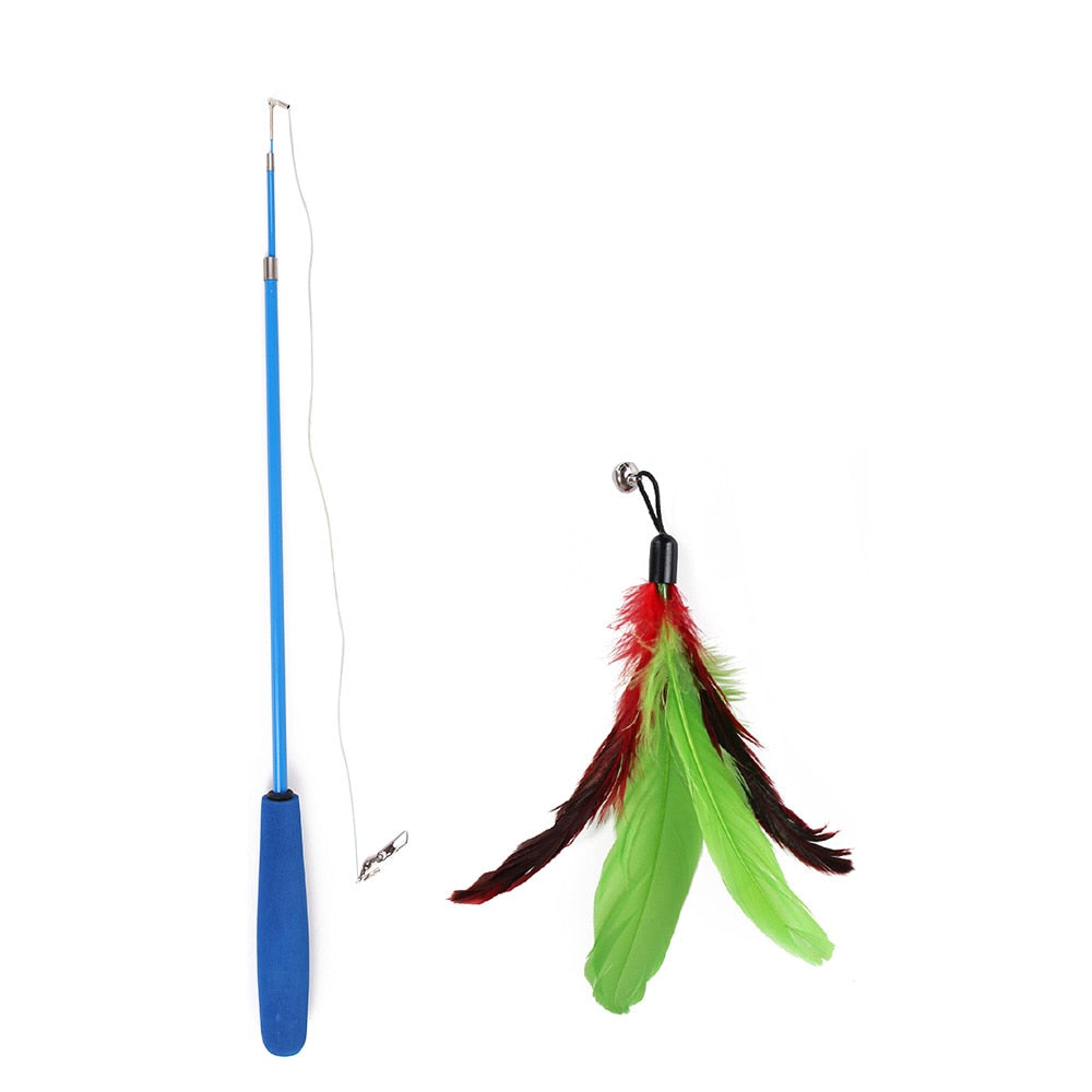 Feather Teaser Stick Wand Pet Retractable